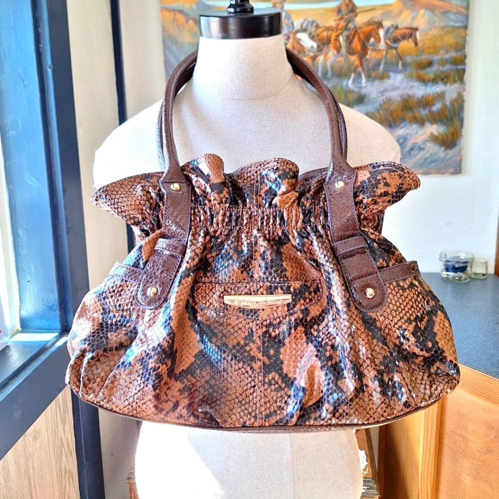 Kathy Van Zeeland Brown Faux Snake Skin Shoulder Bag, NWOT - Picture 6 of 16